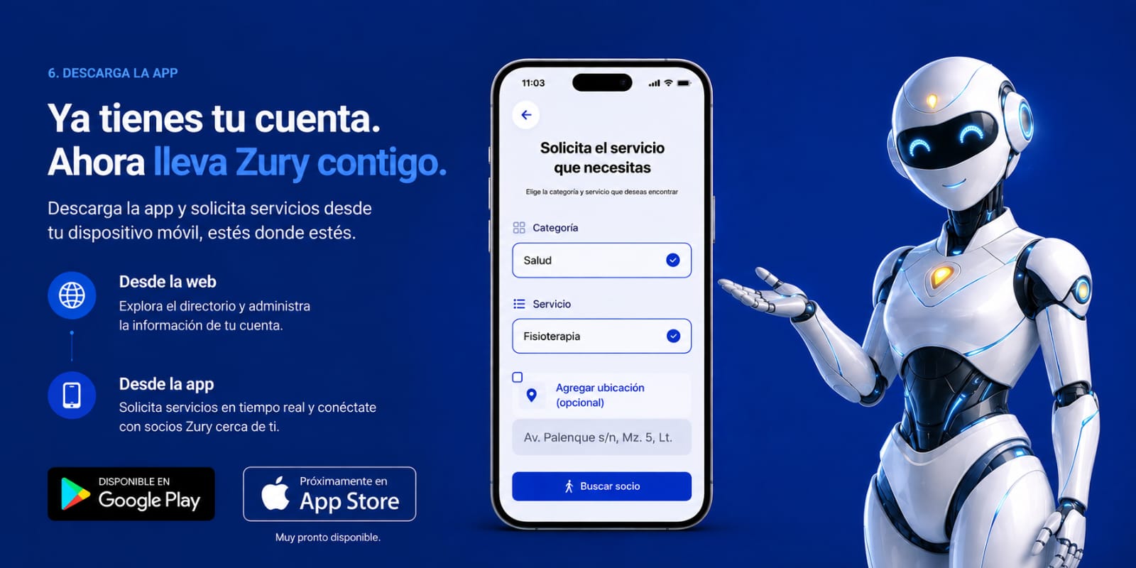 Captura de la app Zury con avatar Zury